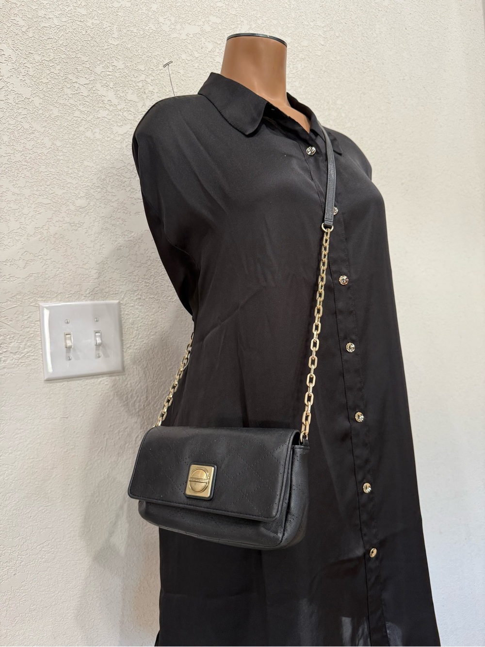 Marc By Marc Jacobs Black Leather Crossbody with Gold Chain Strap